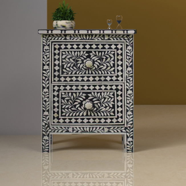 Bone Inlay Bedside Table