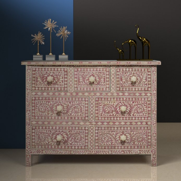 7 Drawer Narrow Chest in Pink