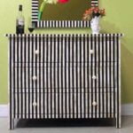 Striped chest of drawers with mirror