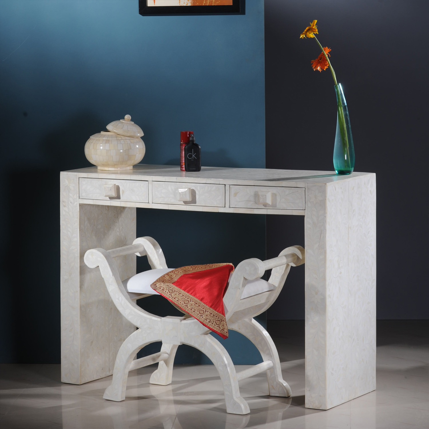 Handcrafted Vine Console Table White View 02
