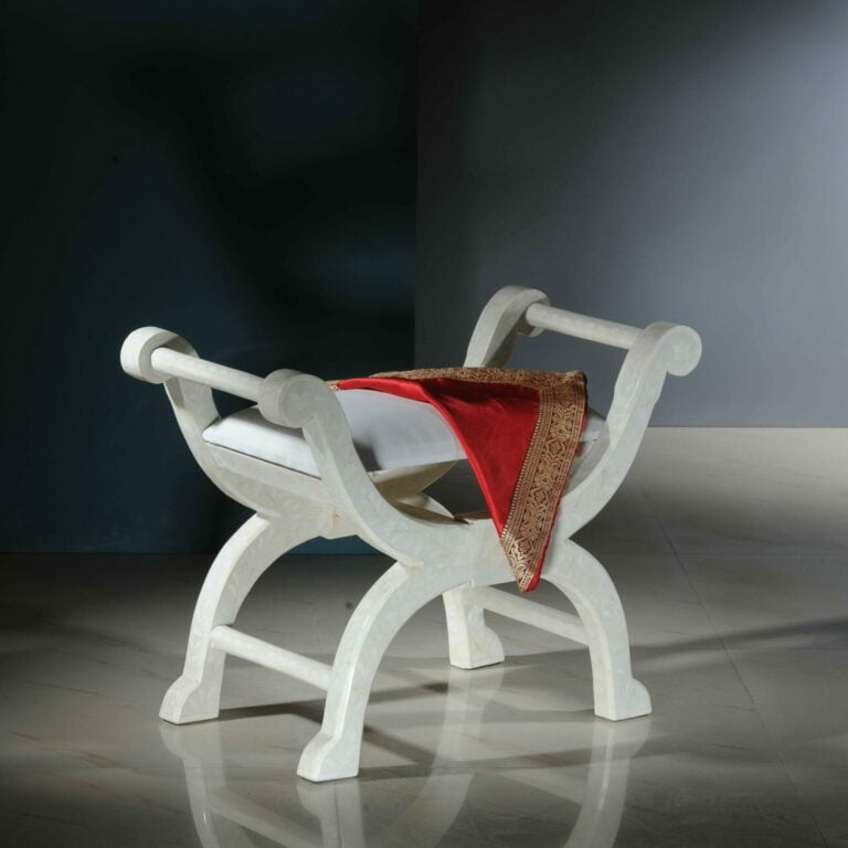 Bone Inlay Stool - White