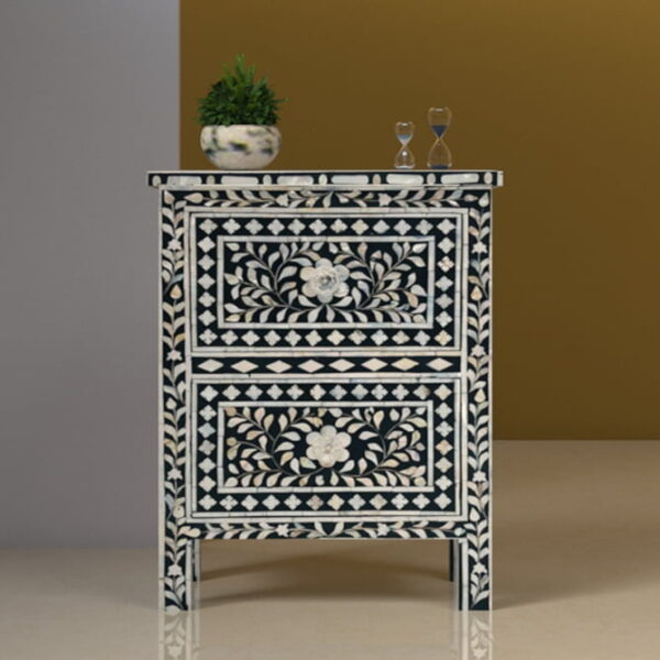 Mother of Pearl Bedside Table- Black