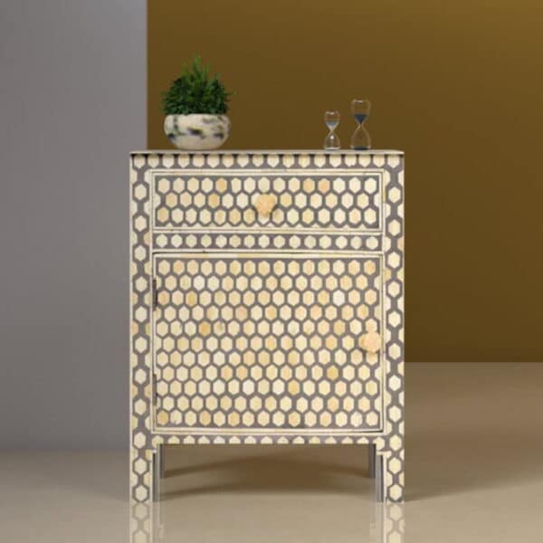 Navira Bone Inlay Bedside Table - Hexagon