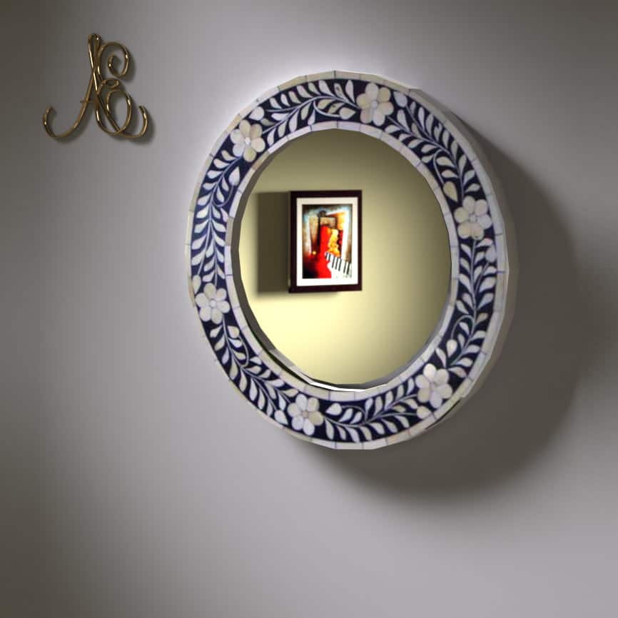 Round Bone Inlay Mirror